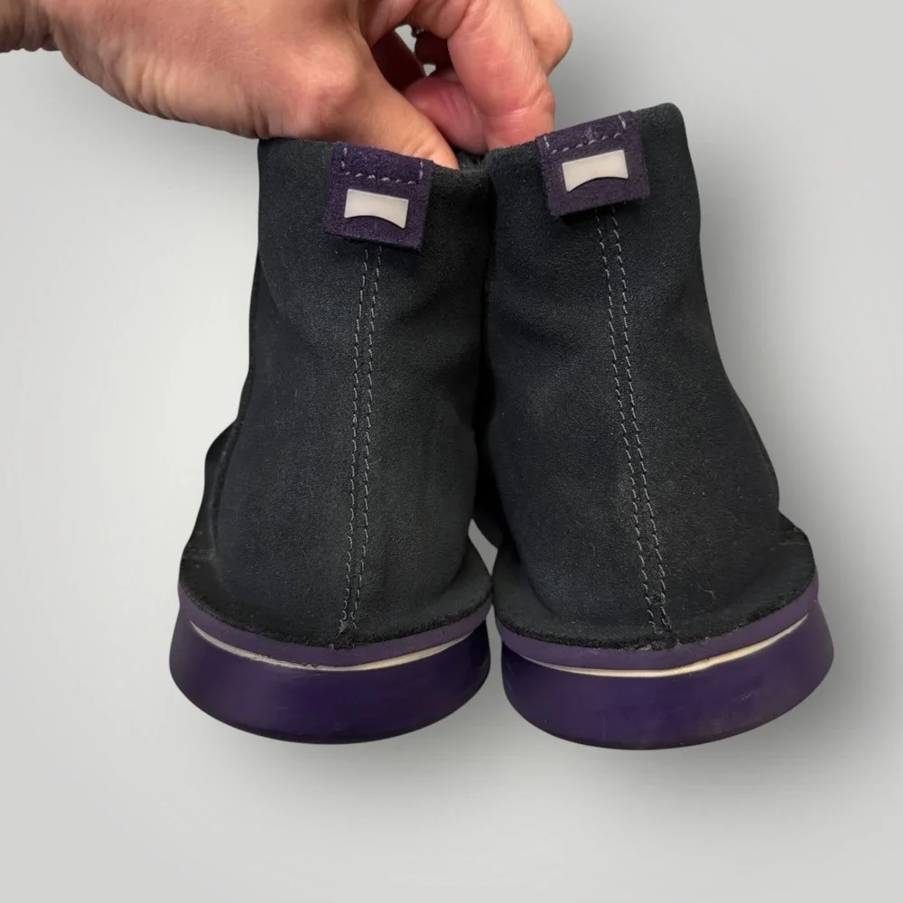 Camper Formiga Charcoal Suede Purple Sole Side Zip Ankle Boots Womens‎ 37